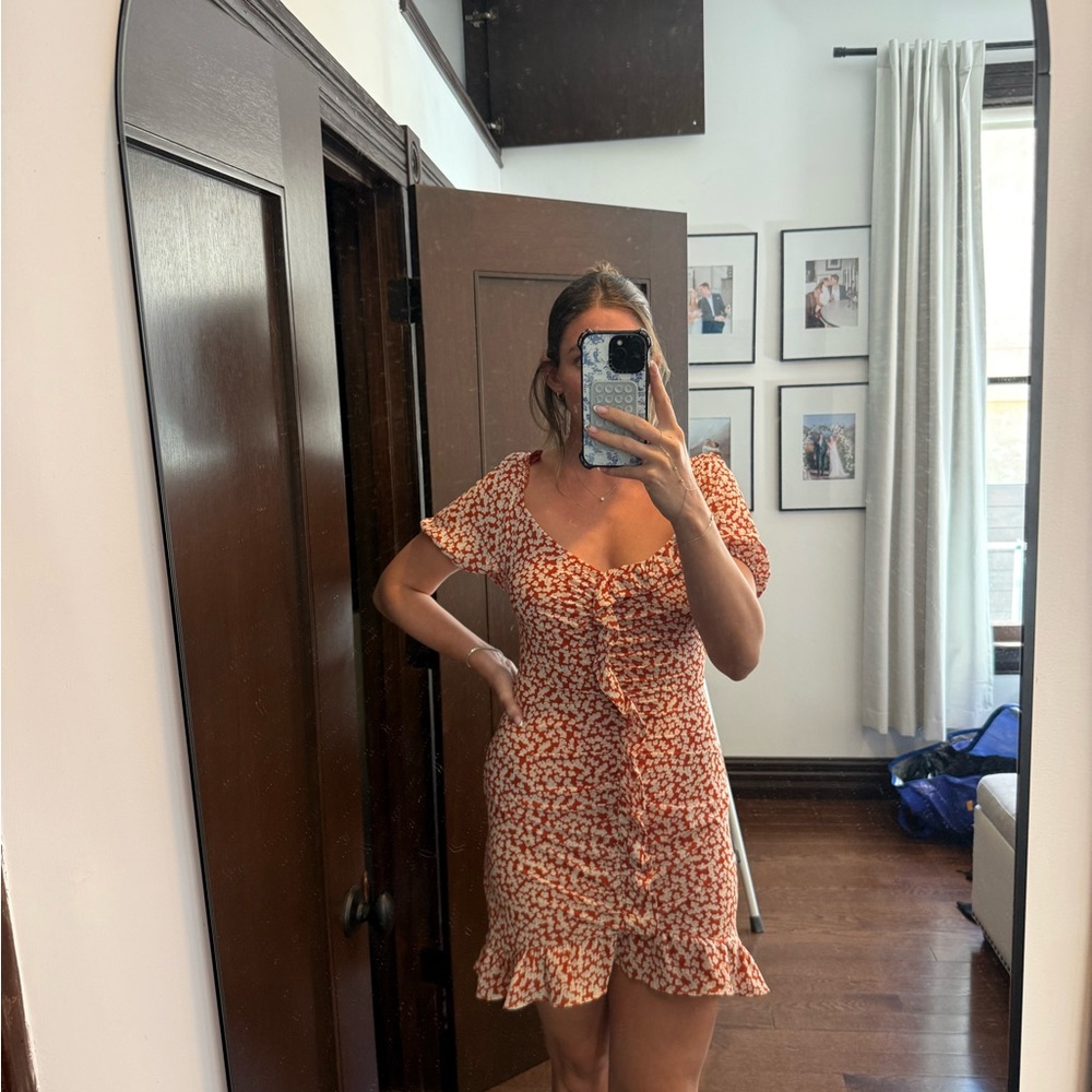 Astr Red and White Floral Mini Dress
